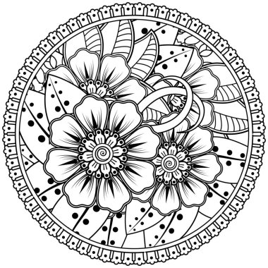 Mehndi 'nin kına, mehndi, dövme, dekorasyon çiçeği. Etnik doğu tarzında dekoratif bir süs. Karalama süsü. boyama kitabı sayfası.