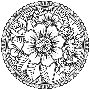 Mehndi 'nin kına, mehndi, dövme, dekorasyon çiçeği. Etnik doğu tarzında dekoratif bir süs. Karalama süsü. boyama kitabı sayfası.