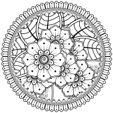 Mehndi 'nin kına, mehndi, dövme, dekorasyon çiçeği. Etnik doğu tarzında dekoratif bir süs. Karalama süsü. boyama kitabı sayfası.