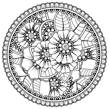 Mehndi 'nin kına, mehndi, dövme, dekorasyon çiçeği. Etnik doğu tarzında dekoratif bir süs. Karalama süsü. boyama kitabı sayfası.