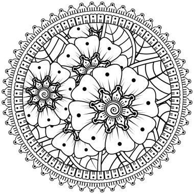 Mehndi 'nin kına, mehndi, dövme, dekorasyon çiçeği. Etnik doğu tarzında dekoratif bir süs. Karalama süsü. boyama kitabı sayfası.