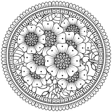 Mehndi 'nin kına, mehndi, dövme, dekorasyon çiçeği. Etnik doğu tarzında dekoratif bir süs. Karalama süsü. boyama kitabı sayfası.