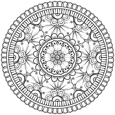 Mehndi 'nin kına, mehndi, dövme, dekorasyon çiçeği. Etnik doğu tarzında dekoratif bir süs. Karalama süsü. boyama kitabı sayfası.