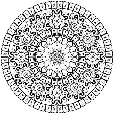 Mehndi 'nin kına, mehndi, dövme, dekorasyon çiçeği. Etnik doğu tarzında dekoratif bir süs. Karalama süsü. boyama kitabı sayfası.