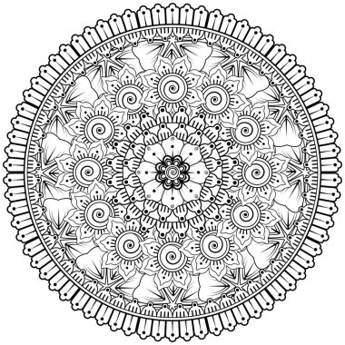 Mehndi 'nin kına, mehndi, dövme, dekorasyon çiçeği. Etnik doğu tarzında dekoratif bir süs. Karalama süsü. boyama kitabı sayfası.