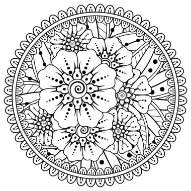 Mehndi 'nin kına, mehndi, dövme, dekorasyon çiçeği. Etnik doğu tarzında dekoratif bir süs. Karalama süsü. boyama kitabı sayfası.