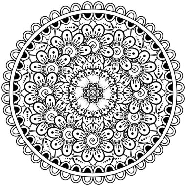 Mehndi 'nin kına, mehndi, dövme, dekorasyon çiçeği. Etnik doğu tarzında dekoratif bir süs. Karalama süsü. boyama kitabı sayfası.