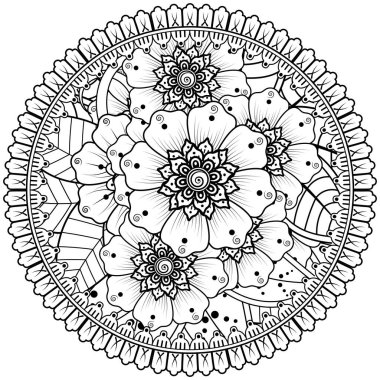Mehndi 'nin kına, mehndi, dövme, dekorasyon çiçeği. Etnik doğu tarzında dekoratif bir süs. Karalama süsü. boyama kitabı sayfası.
