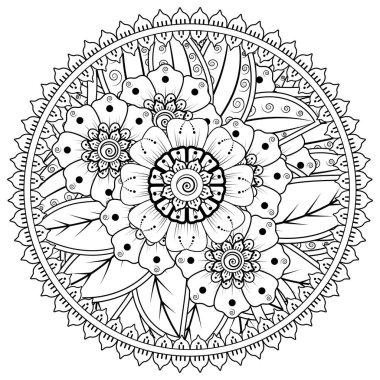 Mehndi 'nin kına, mehndi, dövme, dekorasyon çiçeği. Etnik doğu tarzında dekoratif bir süs. Karalama süsü. boyama kitabı sayfası.