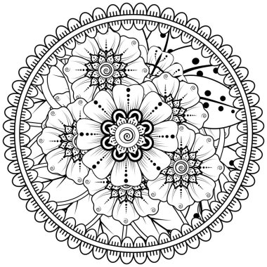 Mehndi 'nin kına, mehndi, dövme, dekorasyon çiçeği. Etnik doğu tarzında dekoratif bir süs. Karalama süsü. boyama kitabı sayfası.