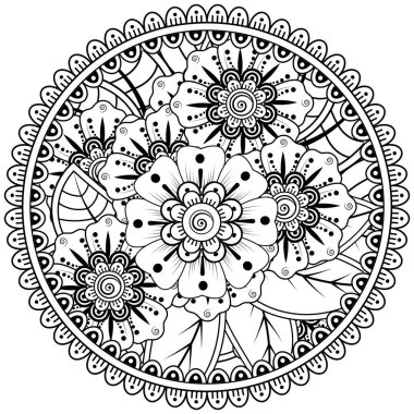 Mehndi 'nin kına, mehndi, dövme, dekorasyon çiçeği. Etnik doğu tarzında dekoratif bir süs. Karalama süsü. boyama kitabı sayfası.