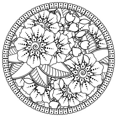 Mehndi 'nin kına, mehndi, dövme, dekorasyon çiçeği. Etnik doğu tarzında dekoratif bir süs. Karalama süsü. boyama kitabı sayfası.