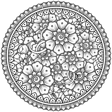 Mehndi 'nin kına, mehndi, dövme, dekorasyon çiçeği. Etnik doğu tarzında dekoratif bir süs. Karalama süsü. boyama kitabı sayfası.