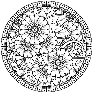 Mehndi 'nin kına, mehndi, dövme, dekorasyon çiçeği. Etnik doğu tarzında dekoratif bir süs. Karalama süsü. boyama kitabı sayfası.