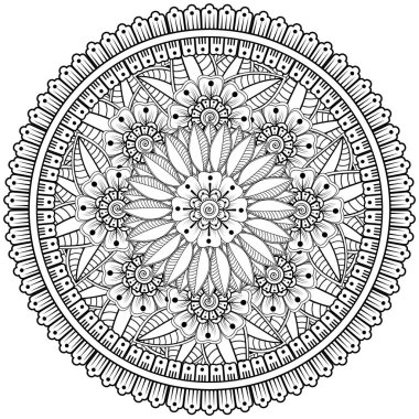 Mehndi 'nin kına, mehndi, dövme, dekorasyon çiçeği. Etnik doğu tarzında dekoratif bir süs. Karalama süsü. boyama kitabı sayfası.