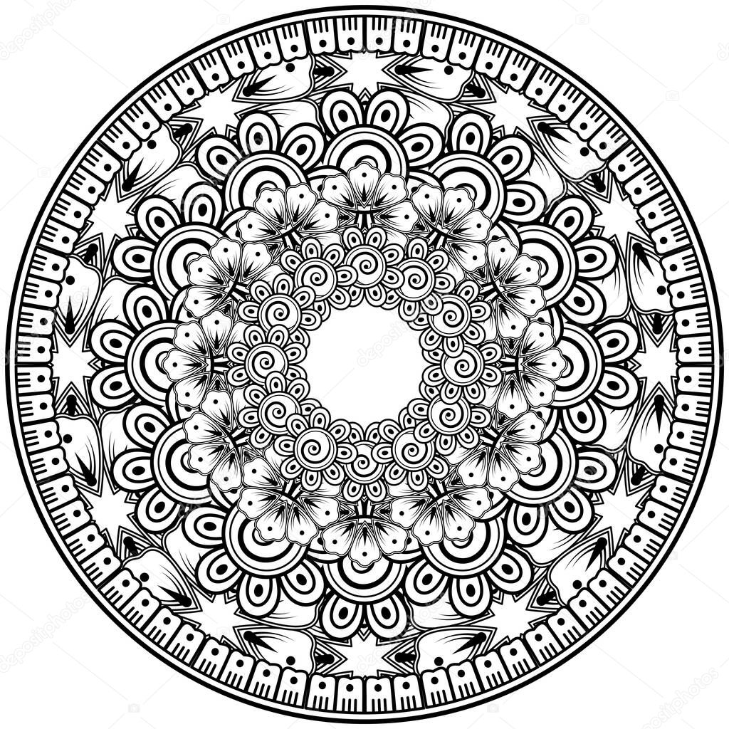 Mehndi flower for henna, mehndi, tattoo, decoration. decorative ornament in ethnic oriental style. doodle ornament. coloring book page.