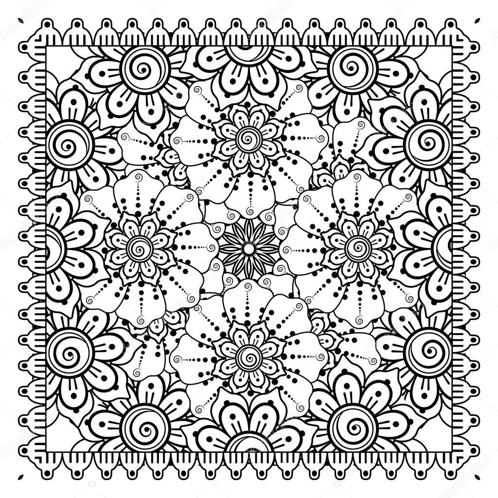 Mehndi flower for henna, mehndi, tattoo, decoration. decorative ornament in ethnic oriental style. doodle ornament. coloring book page.