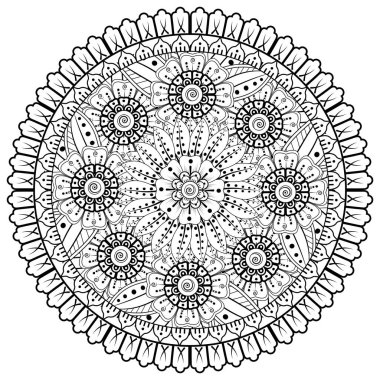 Mehndi 'nin kına, mehndi, dövme, dekorasyon çiçeği. Etnik doğu tarzında dekoratif bir süs. Karalama süsü. boyama kitabı sayfası.