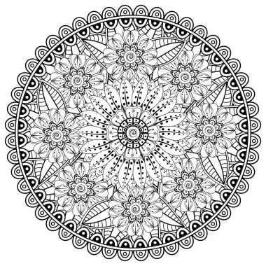 Mehndi 'nin kına, mehndi, dövme, dekorasyon çiçeği. Etnik doğu tarzında dekoratif bir süs. Karalama süsü. boyama kitabı sayfası.