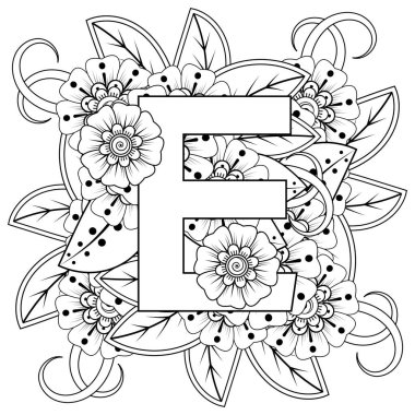 Mehndi 'nin kına, mehndi, dövme, dekorasyon çiçeği. Etnik doğu tarzında dekoratif bir süs. Karalama süsü. boyama kitabı sayfası.