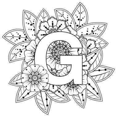 Mehndi 'nin kına, mehndi, dövme, dekorasyon çiçeği. Etnik doğu tarzında dekoratif bir süs. Karalama süsü. boyama kitabı sayfası.