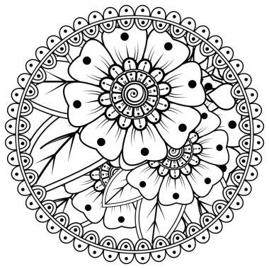 Mehndi 'nin kına, mehndi, dövme, dekorasyon çiçeği. Etnik doğu tarzında dekoratif bir süs. Karalama süsü. boyama kitabı sayfası.