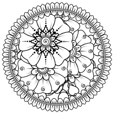 Mehndi 'nin kına, mehndi, dövme, dekorasyon çiçeği. Etnik doğu tarzında dekoratif bir süs. Karalama süsü. boyama kitabı sayfası.