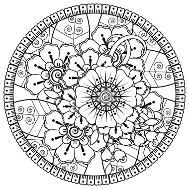 Mehndi 'nin kına, mehndi, dövme, dekorasyon çiçeği. Etnik doğu tarzında dekoratif bir süs. Karalama süsü. boyama kitabı sayfası.