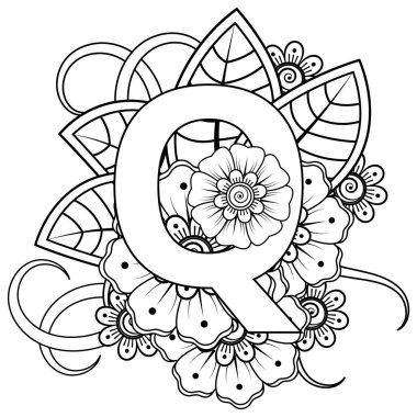 Mehndi 'nin kına, mehndi, dövme, dekorasyon çiçeği. Etnik doğu tarzında dekoratif bir süs. Karalama süsü. boyama kitabı sayfası.