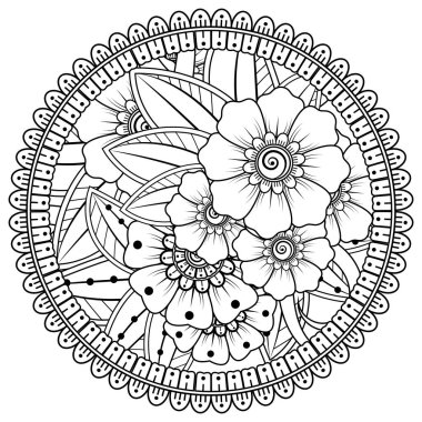 Mehndi 'nin kına, mehndi, dövme, dekorasyon çiçeği. Etnik doğu tarzında dekoratif bir süs. Karalama süsü. boyama kitabı sayfası.