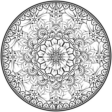 Mehndi 'nin kına, mehndi, dövme, dekorasyon çiçeği. Etnik doğu tarzında dekoratif bir süs. Karalama süsü. boyama kitabı sayfası.