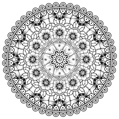 Mehndi 'nin kına, mehndi, dövme, dekorasyon çiçeği. Etnik doğu tarzında dekoratif bir süs. Karalama süsü. boyama kitabı sayfası.