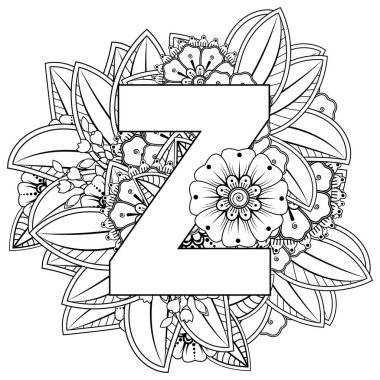 Mehndi 'nin kına, mehndi, dövme, dekorasyon çiçeği. Etnik doğu tarzında dekoratif bir süs. Karalama süsü. boyama kitabı sayfası.