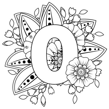 Mehndi 'nin kına, mehndi, dövme, dekorasyon çiçeği. Etnik doğu tarzında dekoratif bir süs. Karalama süsü. boyama kitabı sayfası.