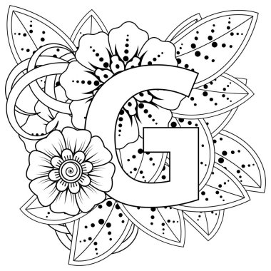 Mehndi 'nin kına, mehndi, dövme, dekorasyon çiçeği. Etnik doğu tarzında dekoratif bir süs. Karalama süsü. boyama kitabı sayfası.