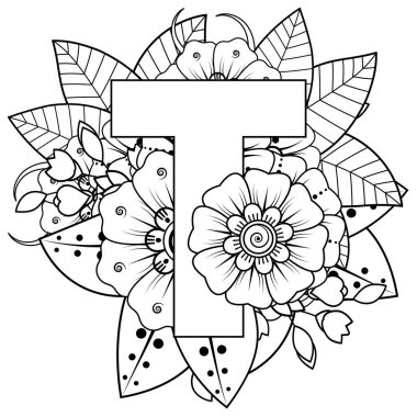 Mehndi 'nin kına, mehndi, dövme, dekorasyon çiçeği. Etnik doğu tarzında dekoratif bir süs. Karalama süsü. boyama kitabı sayfası.