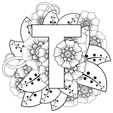 Mehndi 'nin kına, mehndi, dövme, dekorasyon çiçeği. Etnik doğu tarzında dekoratif bir süs. Karalama süsü. boyama kitabı sayfası.