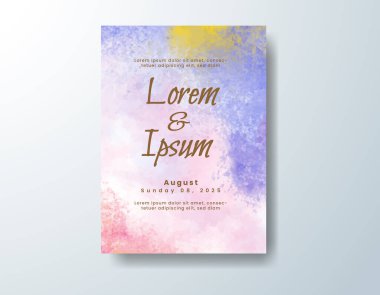 Soyut suluboya arkaplan içeren düğün davetiyesi