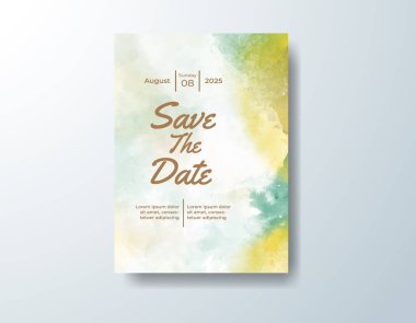 Soyut suluboya arkaplan içeren düğün davetiyesi