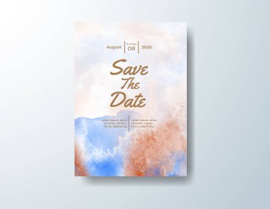 Soyut suluboya arkaplan içeren düğün davetiyesi