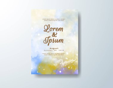 Soyut suluboya arkaplan içeren düğün davetiyesi