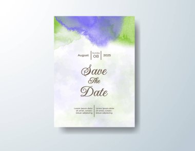 Soyut suluboya arkaplan içeren düğün davetiyesi