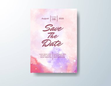 Soyut suluboya arkaplan içeren düğün davetiyesi