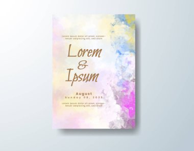 Soyut suluboya arkaplan içeren düğün davetiyesi