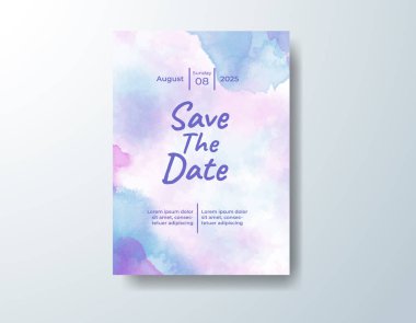 Soyut suluboya arkaplan içeren düğün davetiyesi