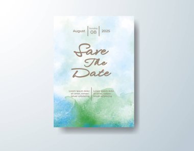 Soyut suluboya arkaplan içeren düğün davetiyesi