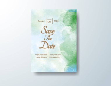 Soyut suluboya arkaplan içeren düğün davetiyesi