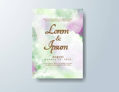 Soyut suluboya arkaplan içeren düğün davetiyesi