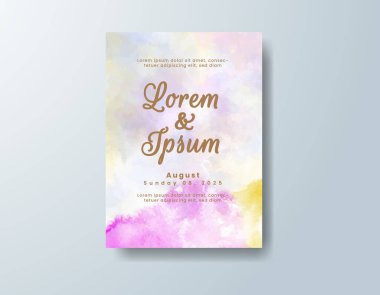Soyut suluboya arkaplan içeren düğün davetiyesi