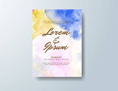 Soyut suluboya arkaplan içeren düğün davetiyesi